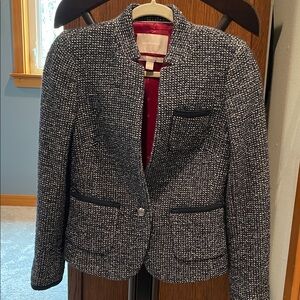 Banana Republic Navy and White Tweed One-Button Blazer with Red Lining